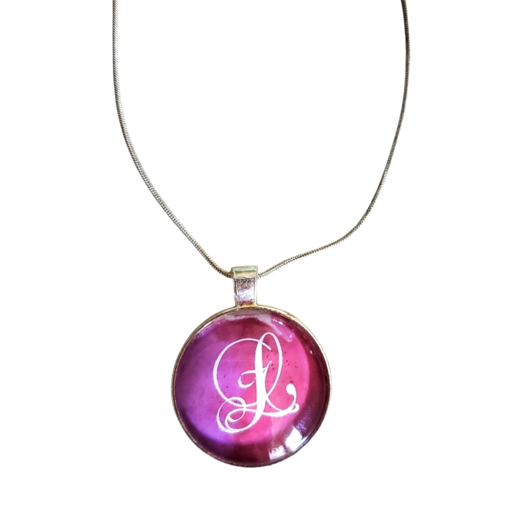 Silver 9" Fashion Accessory Necklace with Pink Initial "L"